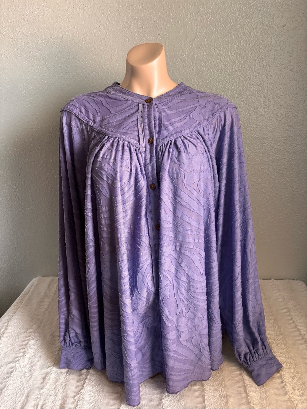 Free People Textured Button-Front Flowy Blouse in Periwinkle